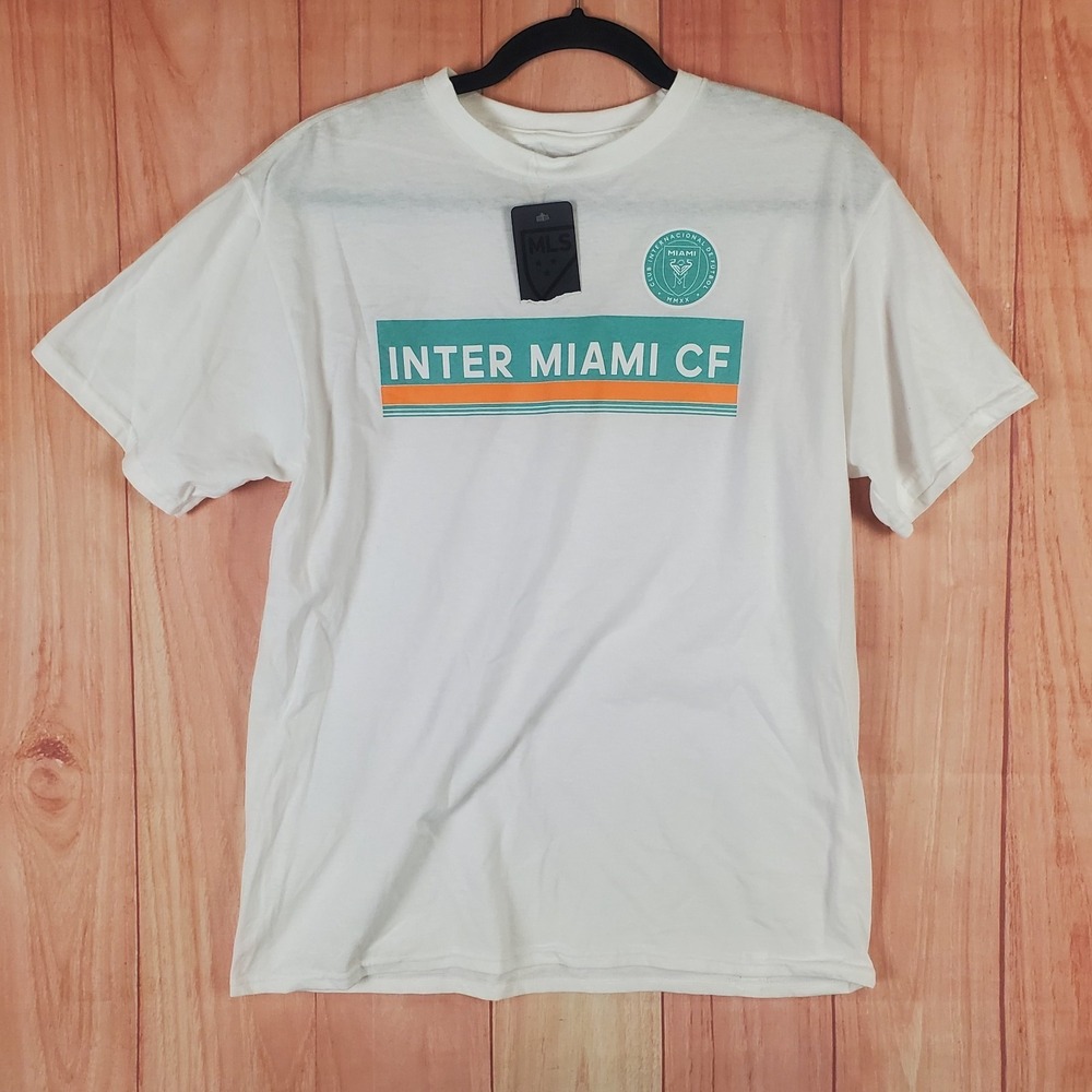 MLS Mens T-Shirt XL White Cotton Crew Neck Short Sleeve Pullover Inter Miami CF